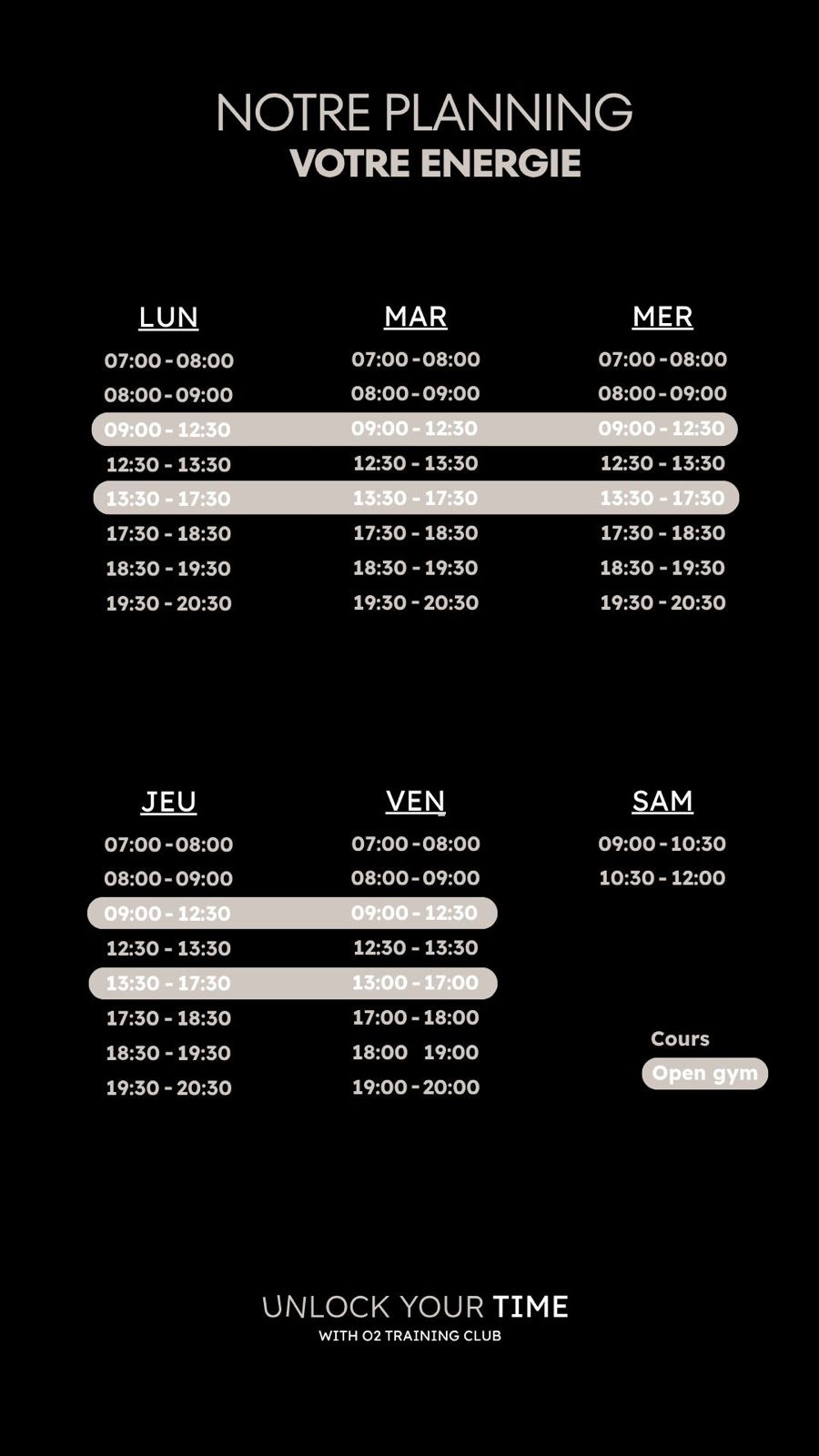 Horaires et planing